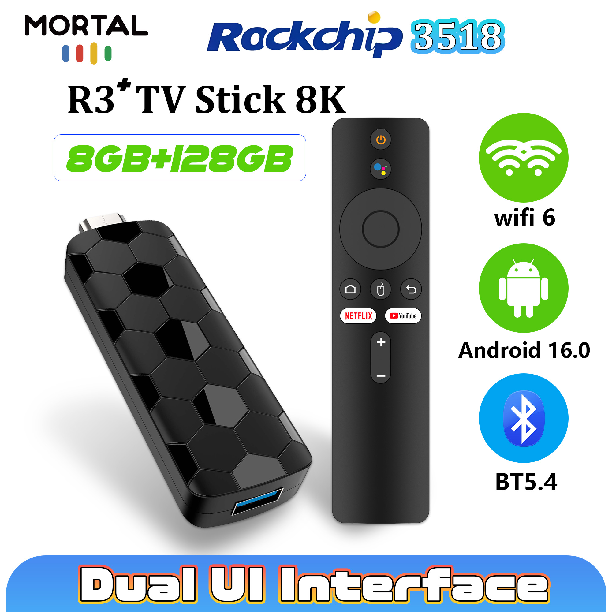 Home Cinema Tv - Mortal R3+ TV-Stick Android 16 8